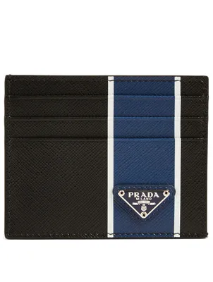 Saffiano Leather Card Holder With Stripe