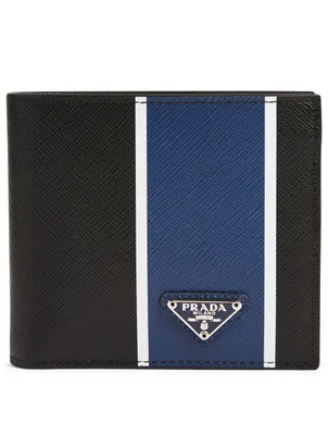 Saffiano Leather Bifold Wallet With Stripe