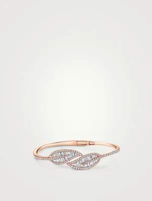 Classic 18K Rose Gold Leaf Bracelet With Diamonds