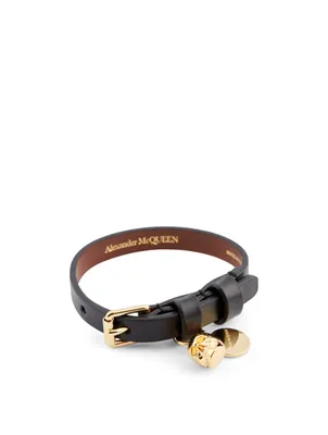 Leather Strap Bracelet With Skull Charm