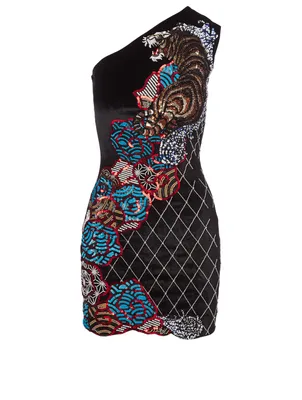 Embroidered Asymmetrical Silk-Blend Dress