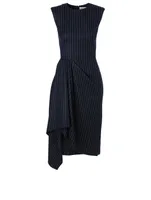 Wool Midi Dress Pinstripe Print