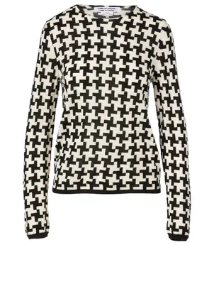 Wool Sweater Houndstooth Print