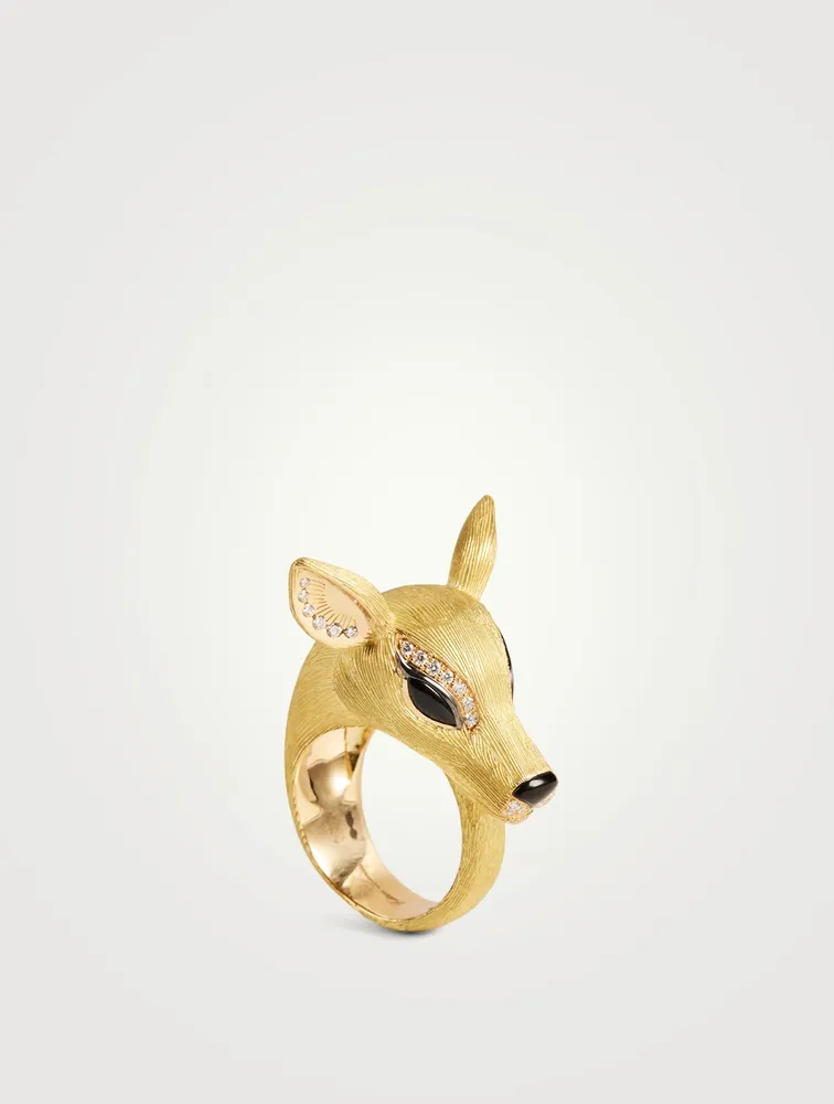 Nara The Doe Gold Ring With Black Sapphires, Onyx And Diamonds