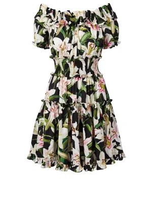 Cotton Off-The-Shoulder Dress Floral Print