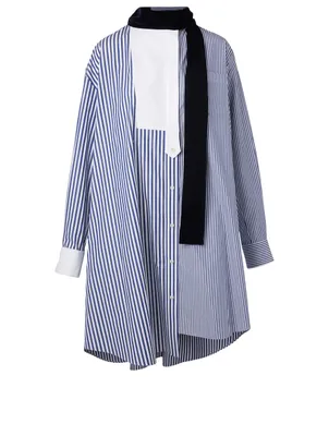Asymmetric Shirt Dress Stripe Print