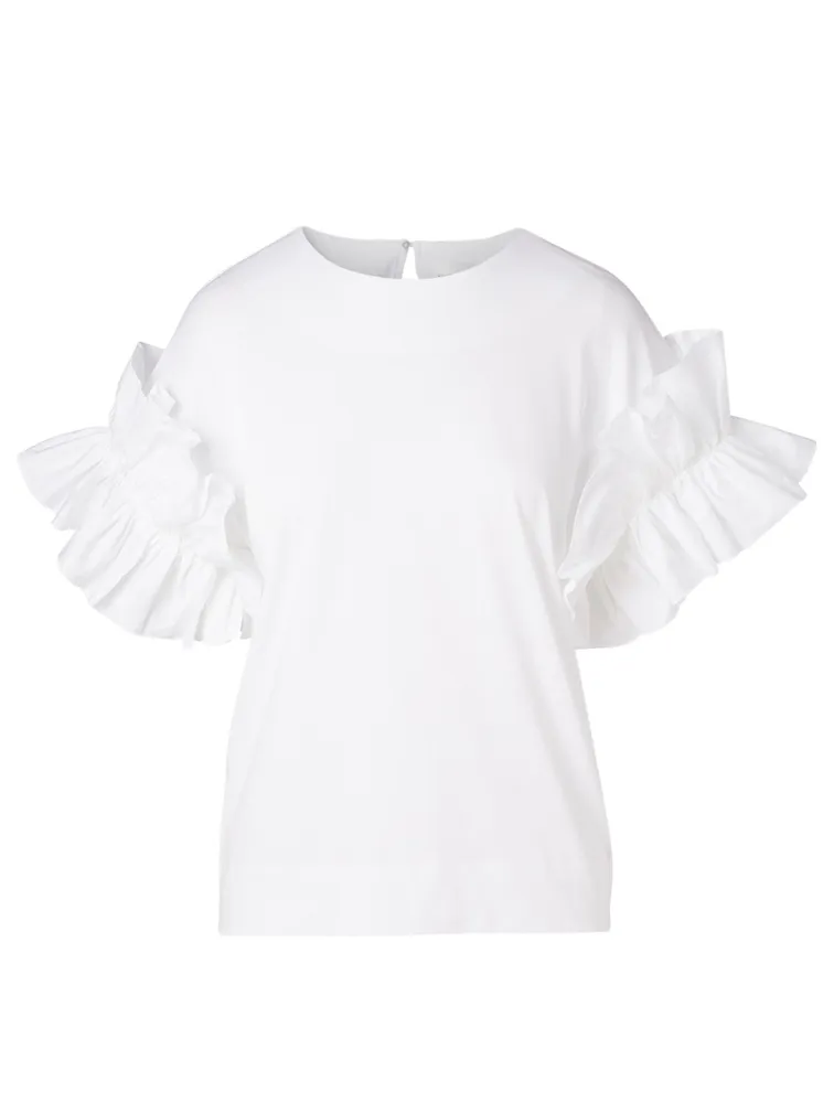 Cotton Ruffle-Sleeve Top