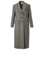 Wool Long Blazer Check Print
