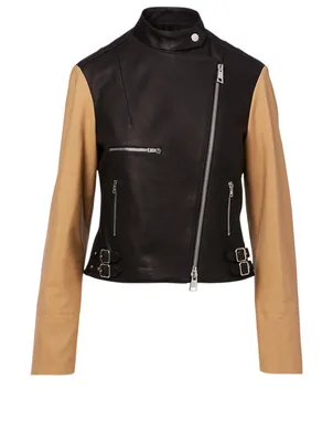Leather Contrast Biker Jacket