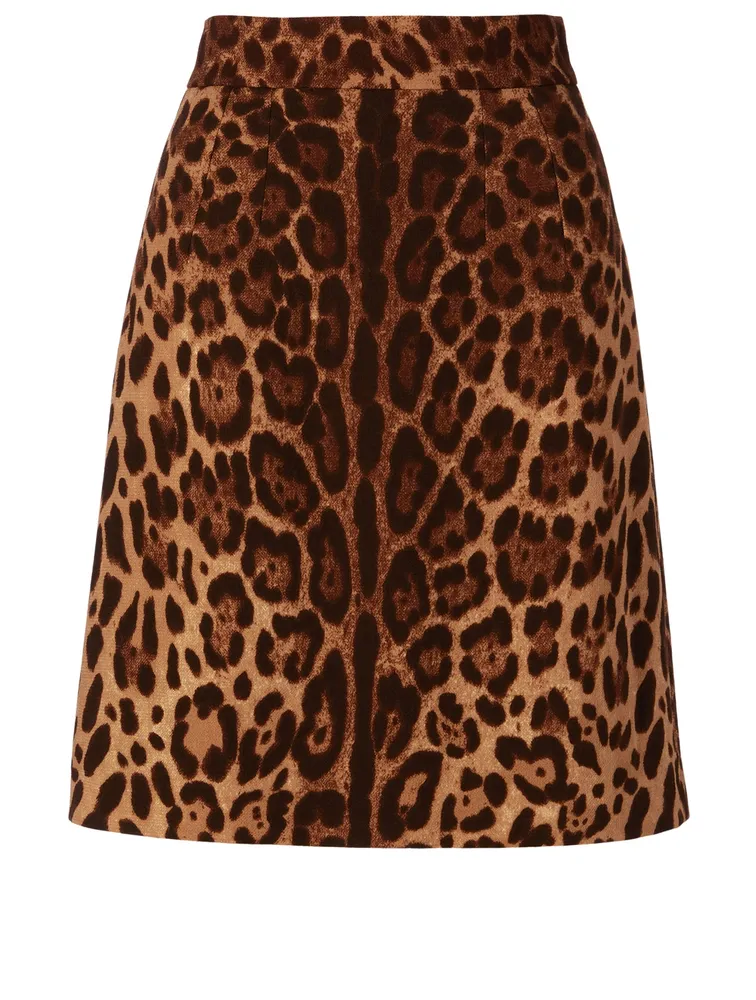 Wool Mini Skirt Leopard Print