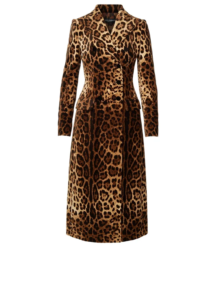 Double-Breasted Midi Coat Leopard Print