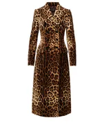 Double-Breasted Midi Coat Leopard Print