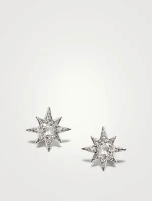 Mini Aztec Sterling Silver Starburst Stud Earrings With Topaz And White Sapphires