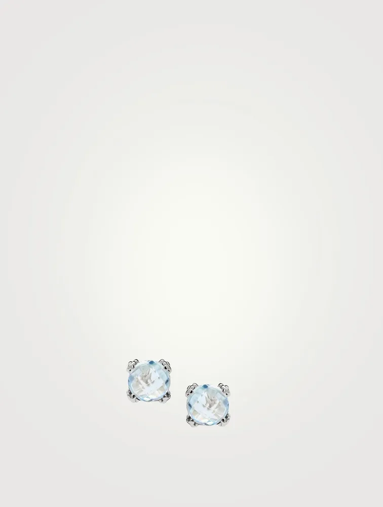 Dew Drop Silver Cluster Stud Earrings With Blue Topaz