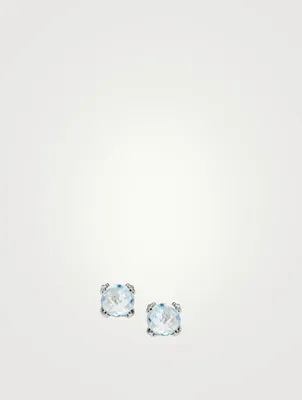 Dew Drop Silver Cluster Stud Earrings With Blue Topaz