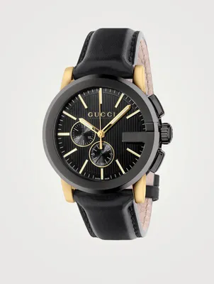 Extra Large G-Chrono Steel Leather Strap Watch