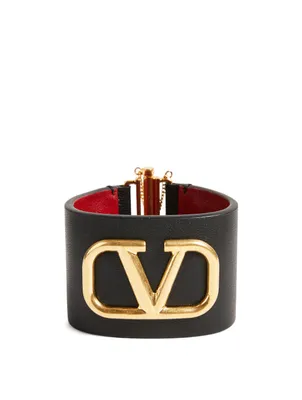 VLogo Leather Cuff Bracelet
