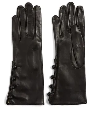 Silk-Lined Leather Four-Button Gloves