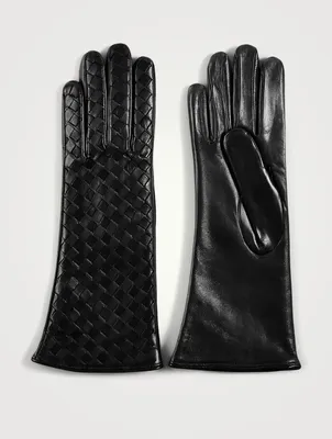 Woven Leather Gloves With Cashmere Lining