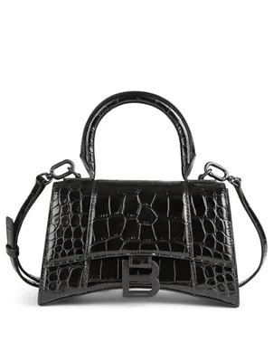 XS Hourglass Croc-Embossed Leather Top Handle Bag