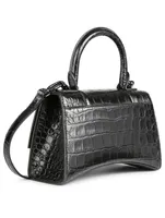 XS Hourglass Croc-Embossed Leather Top Handle Bag