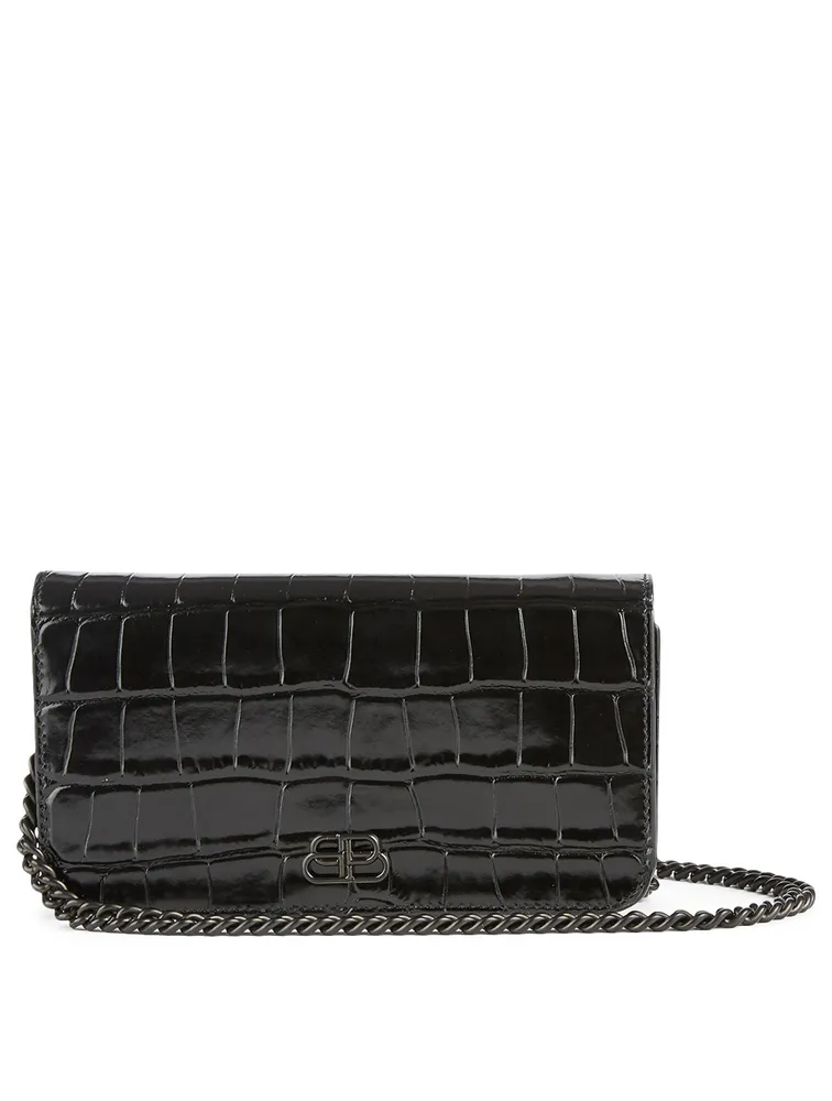 BB Phone Croc-Embossed Leather Chain Bag