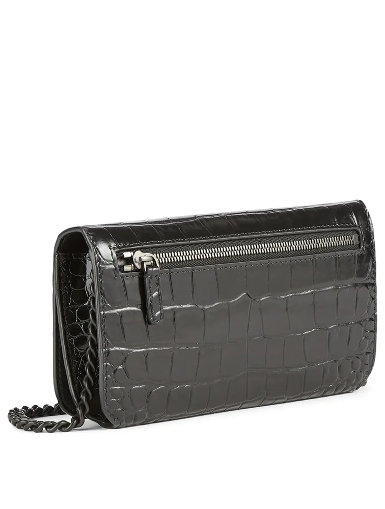 BB Phone Croc-Embossed Leather Chain Bag