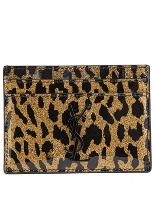 YSL Monogram Patent Leather Card Holder In Leopard Print