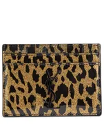 YSL Monogram Patent Leather Card Holder In Leopard Print