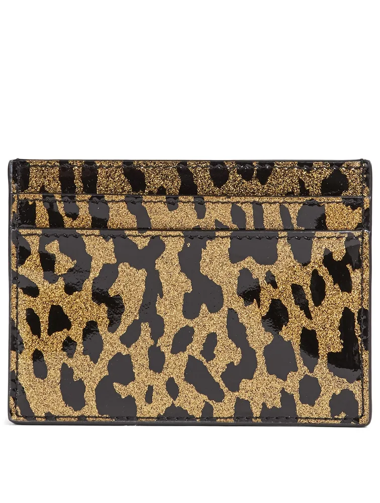 YSL Monogram Patent Leather Card Holder In Leopard Print