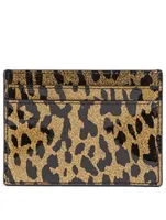 YSL Monogram Patent Leather Card Holder In Leopard Print