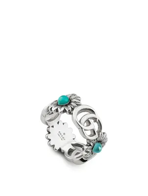 Double G Silver Flower Ring