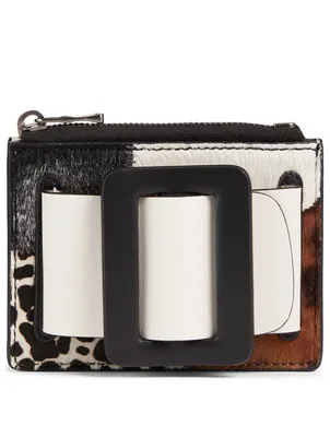 Buckle Calf Hair Patchwork Card Holder