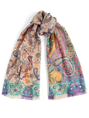 Delhy Wool And Silk Scarf In Floral Paisley Print