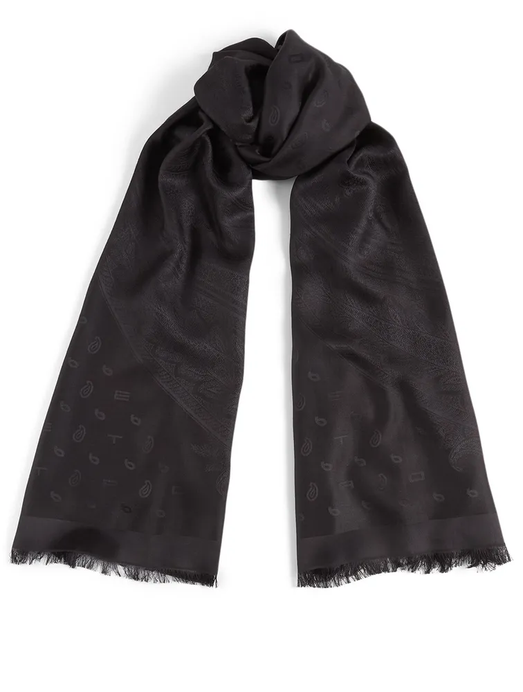 Wool And Silk Logo Paisley Jacquard Scarf