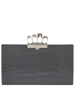 Croc-Embossed Leather Four-Ring Clutch Bag