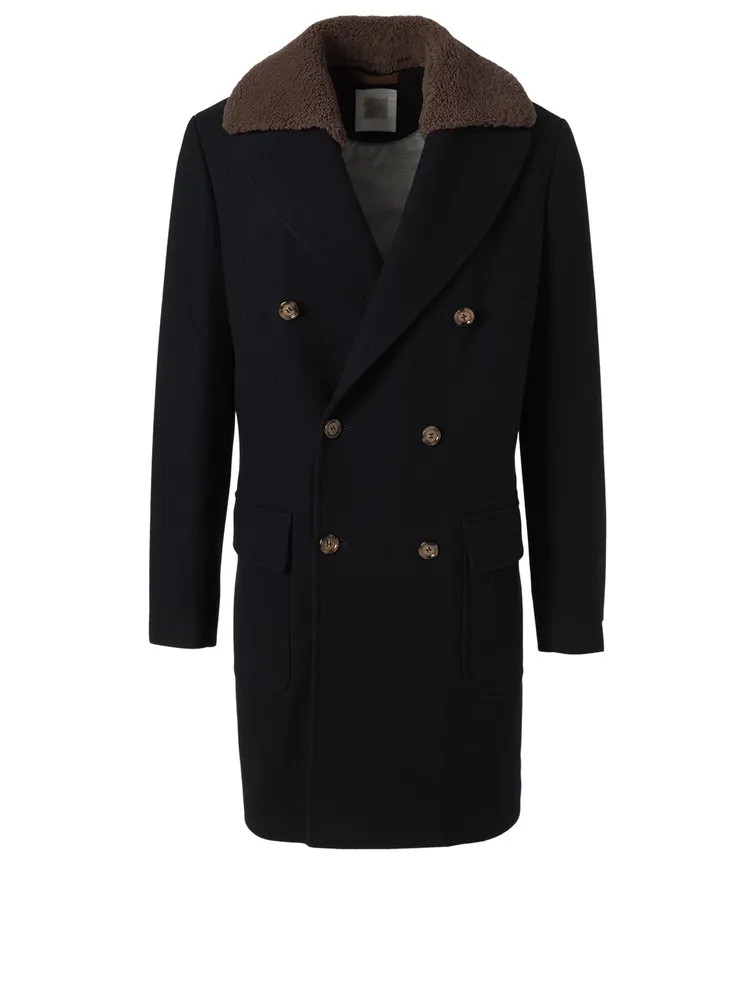 Cashmere Double-Breasted Coat With Shearling Collar