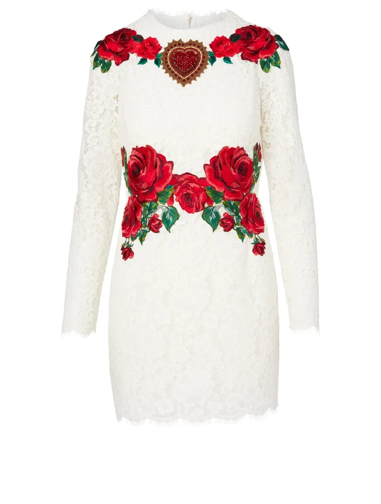 Long-Sleeve Lace Dress With Embroidery