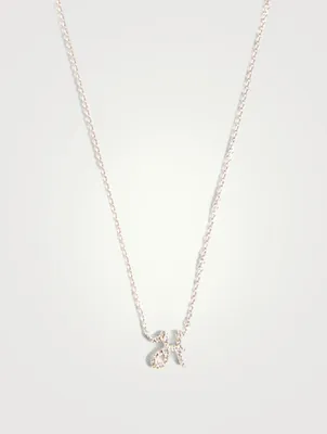 14K White Gold H Initial Necklace With Diamonds