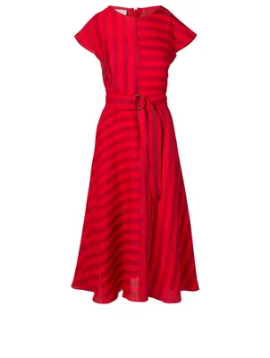 Short-Sleeve Midi Dress Stripe Print