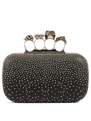 Leather Four-Ring Box Clutch Bag With Studs