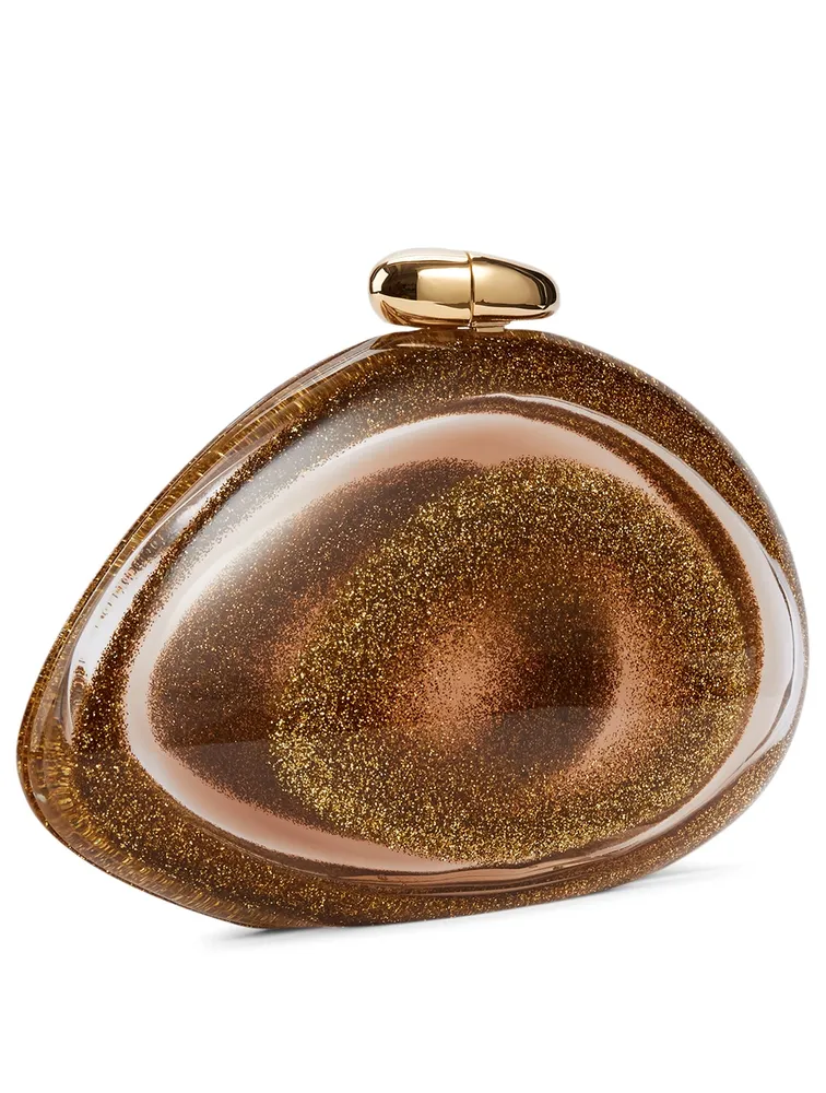 Ariel Gold Glitter Plexiglass Clutch