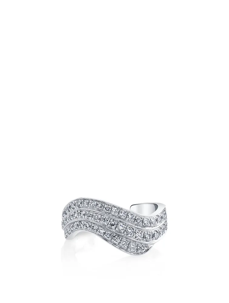18K White Gold Wave Ear Cuff With Diamonds