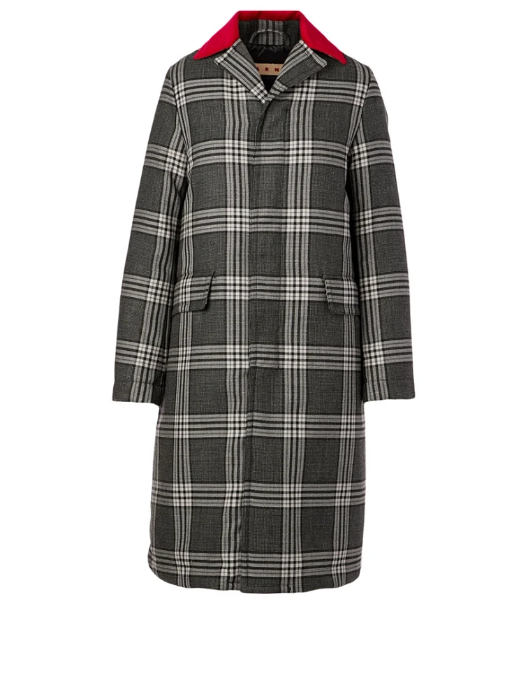 Wool Down Long Coat Check Print