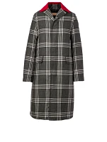 Wool Down Long Coat Check Print