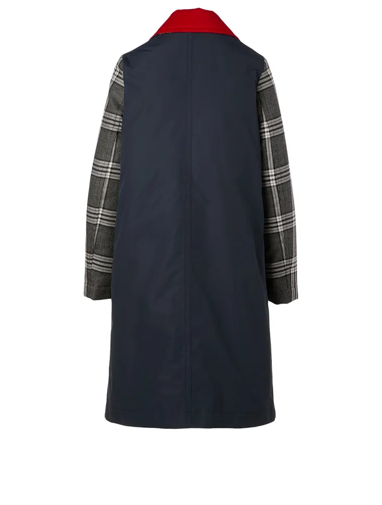 Wool Down Long Coat Check Print