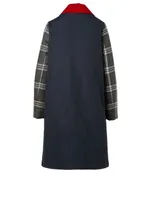 Wool Down Long Coat Check Print