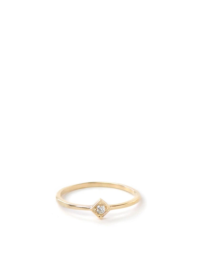 Cléo 14K Gold Square Stackable Ring With Diamonds