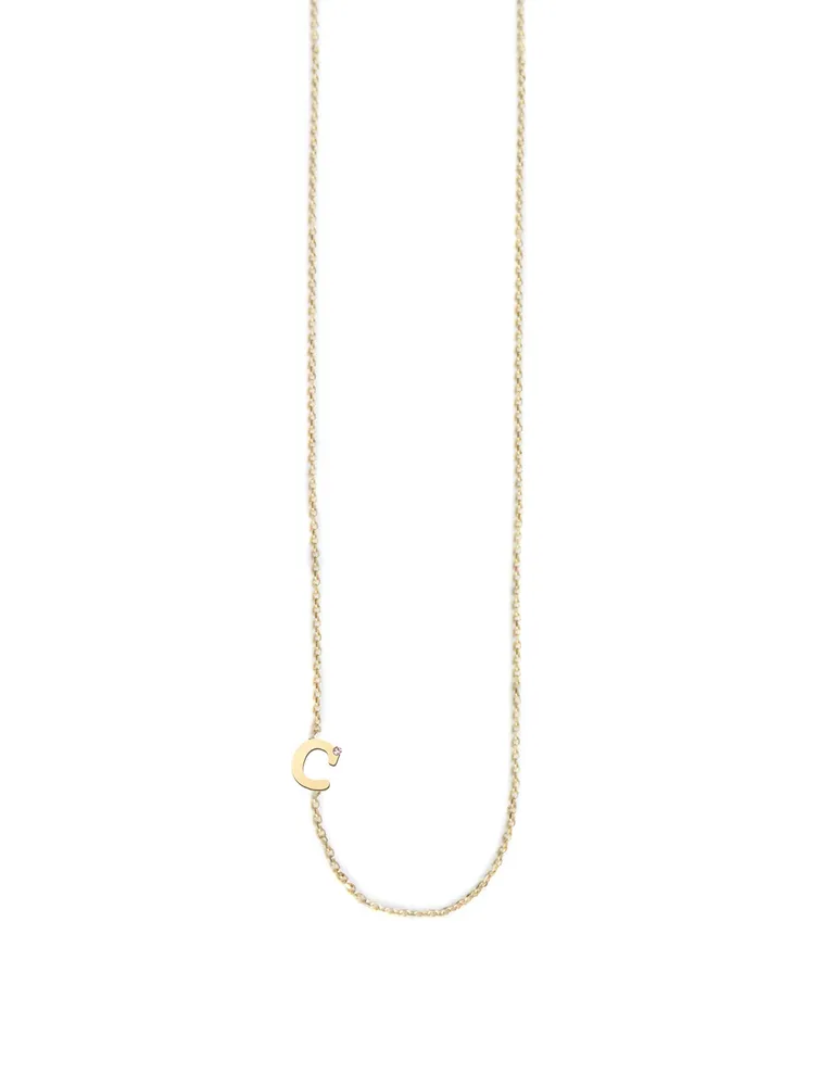 Customizable Love Letter 14K Gold C Necklace With Diamond