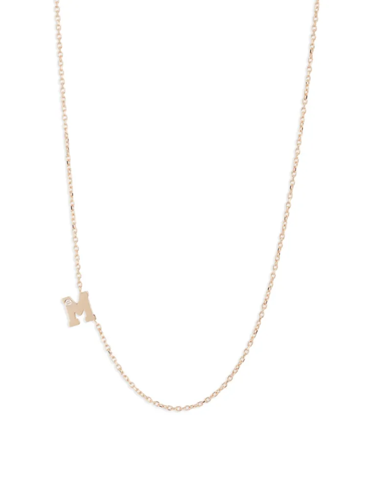 Customizable Love Letter 14K Gold M Necklace With Diamond